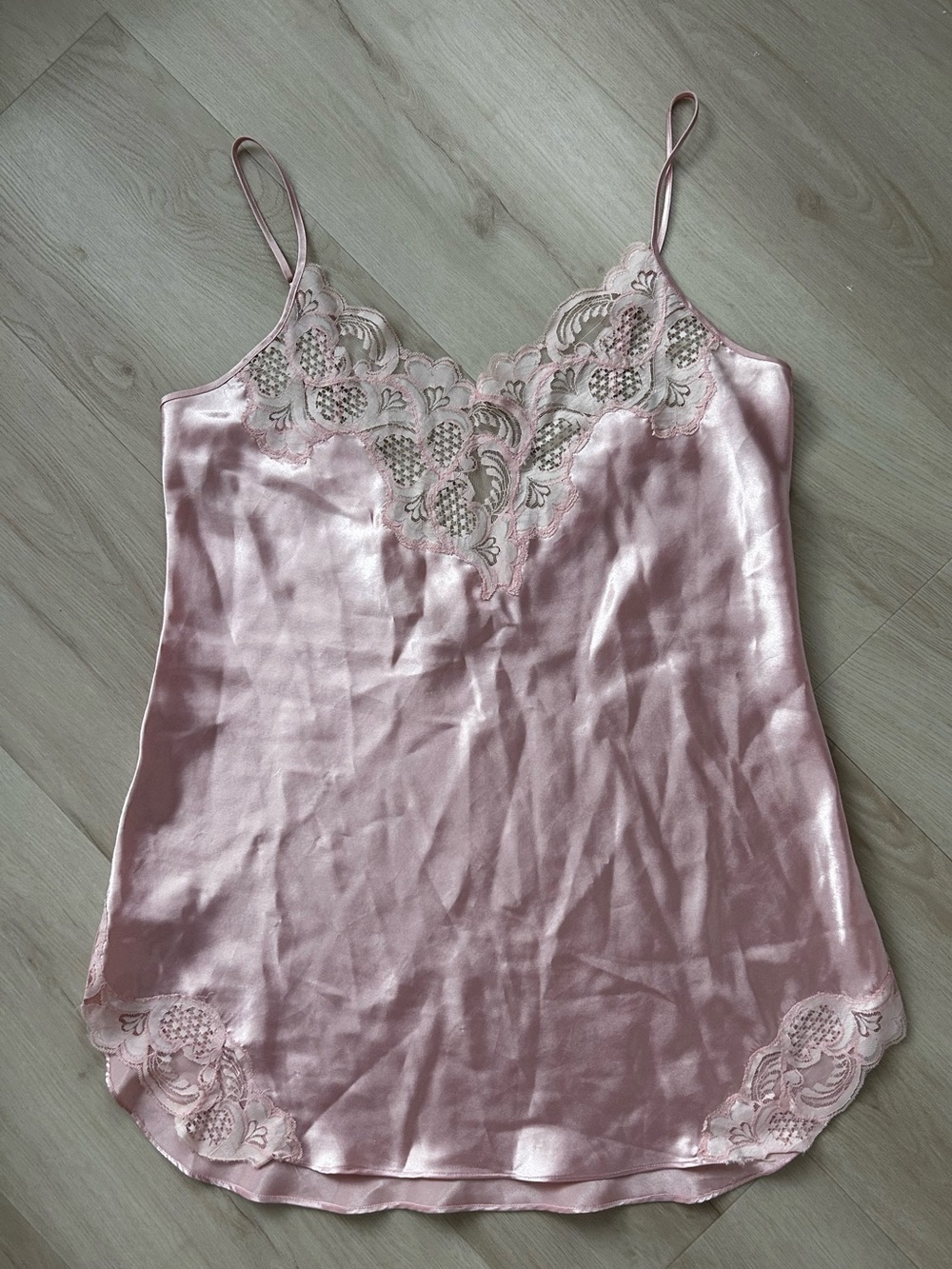 Vintage Victoria's Secret Slip | Pale Pink Satin Lace Trim